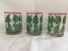 3 Georges Briard 1970s Dancing Christmas Tree - Double Old Fashion 14 oz Glasses