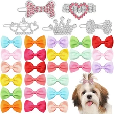 29 Pcs Dog Hair Bows, 24 Pcs Puppy Yorkie Hair Clips 5 Pcs Tiara Crystal Dog Acc