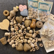 135 Unfinished Wooden Parts, Shapes, Beads   Natural Wood Craft Pieces