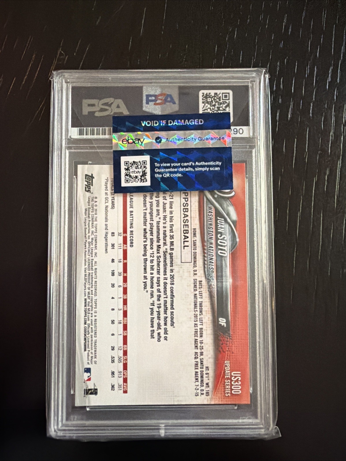 2018 Topps Update Juan Soto WSH Nationals US300 Rookie Auto PSA 10 view 2