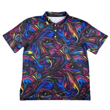 Obnoxious Golf Polo Shirt Mens Medium Psychedelic Colorful Swirl Pattern Loud