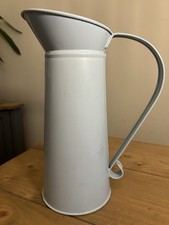 Vintage Metal Large Pale Blue Eau De Nil Wide Neck Curved Handle Jug Pitcher 