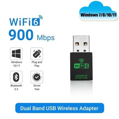 USB WiFi6 + BT 5.4 Adapter 900Mbps Dual Band 2.4G/5G USB WLAN WLAN Dongle
