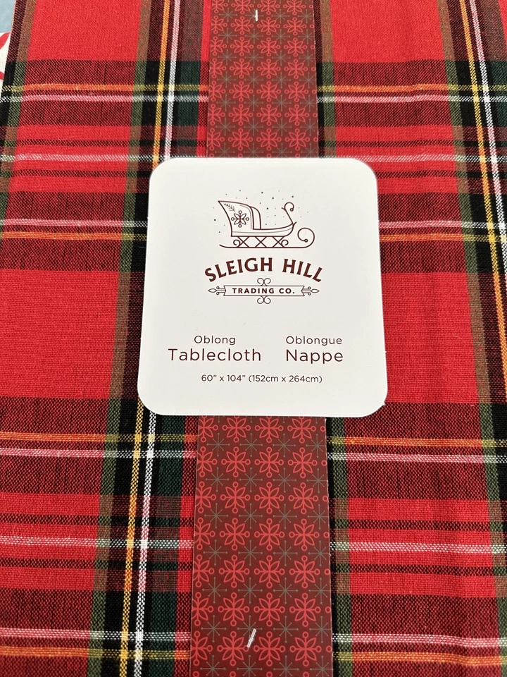 SLEIGH HILL Red Plaid 60”X 104" or 60"X 84" cotton blend Tablecloth New - Image 2 of 2