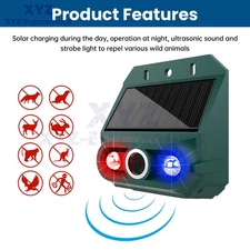 Solar Ultrasonic Animal Repellent Repeller Dog Cat Skunk Deer Raccoon For Garden