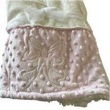 Kyle Deena Baby Blanket Pink Bow White Minky Patchwork Square Sherpa NEW