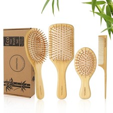 Bamboo Hair Brush and Comb Set for Women Men and Kids,Natural Bamboo wood