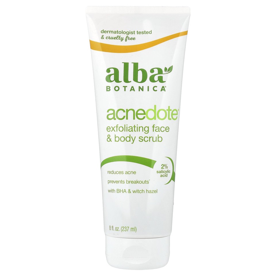 Alba Botanica Acne Dote Face Body Scrub Oil-Free 8 oz 227 g No Artificial