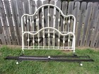 Vtg Queen Size Antique White Metal Headboard Footboard Frame - LOCAL PICKUP ONLY