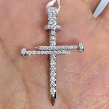 2 Ct Round Cut White Moissanite Women's Cross Pendant 14K White Gold Plated