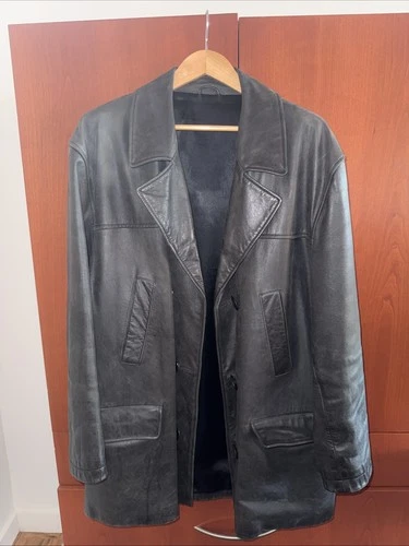 Blanc Bleu 100% Genuine Leather Double Lined Men’s Black Jacket Size 54 ￼ - product listing photo