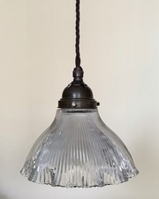 Vintage French Holophane style tulip glass ceiling pendant light rewired