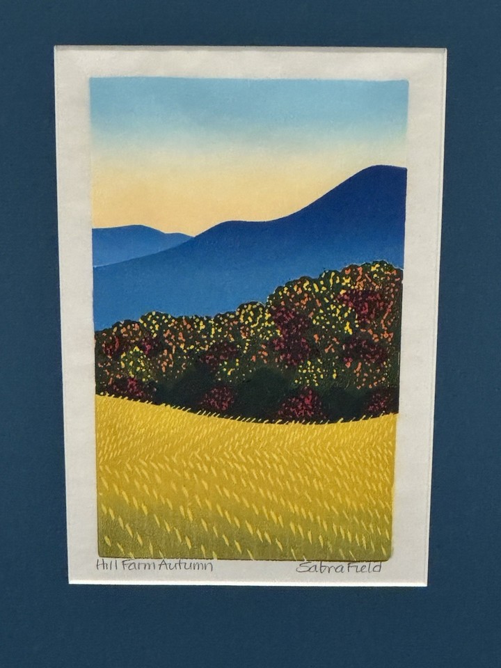 SABRA FIELD (1935-) Incredible Woodblock Print "Hill Farm Autumn ...