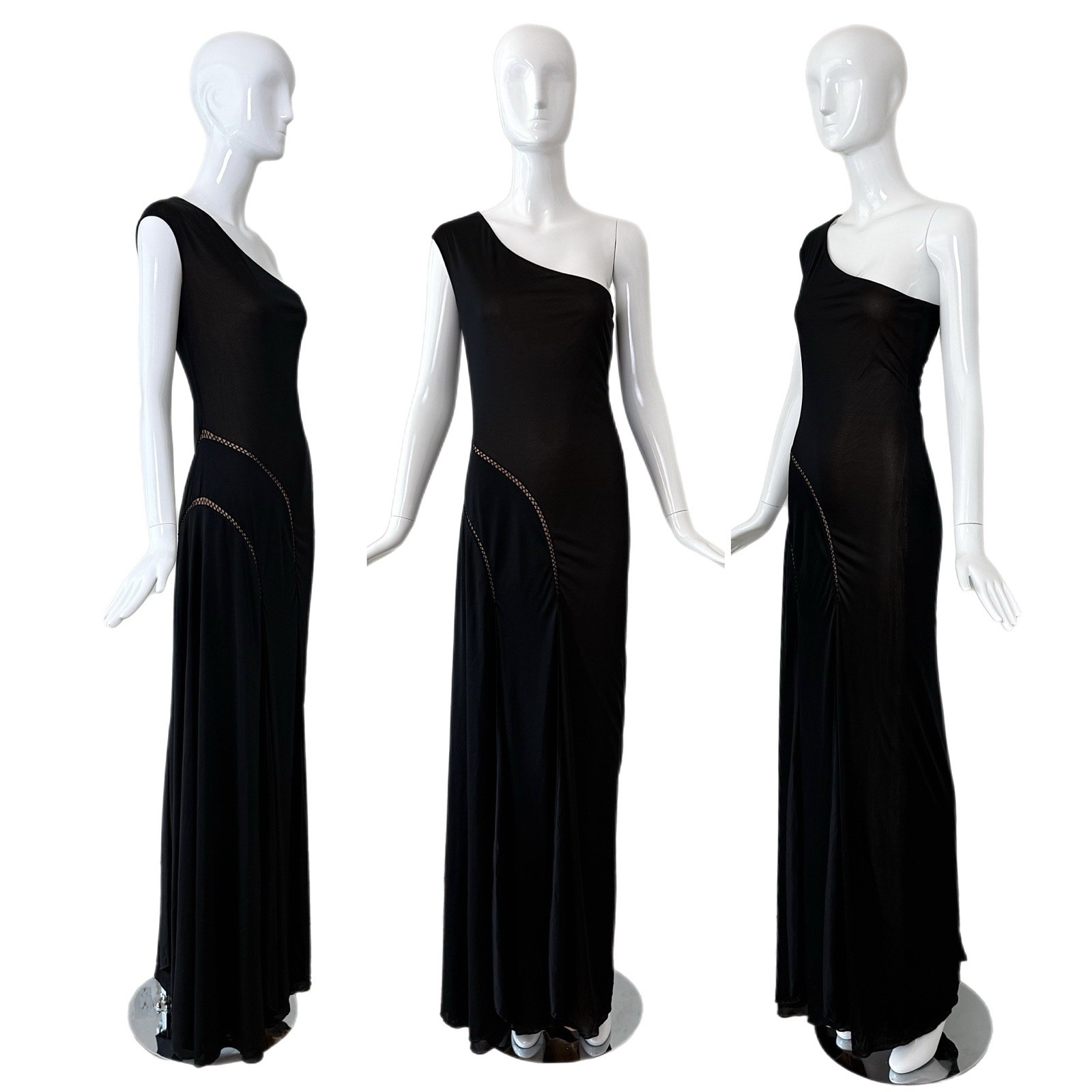 RICHARD TYLER COUTURE Vintage Black One Shoulder Gown Long Maxi Dress