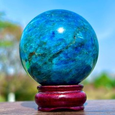 244G Natural Blue Apatite Sphere Quartz Crystal Stone Ball Specimen Healing