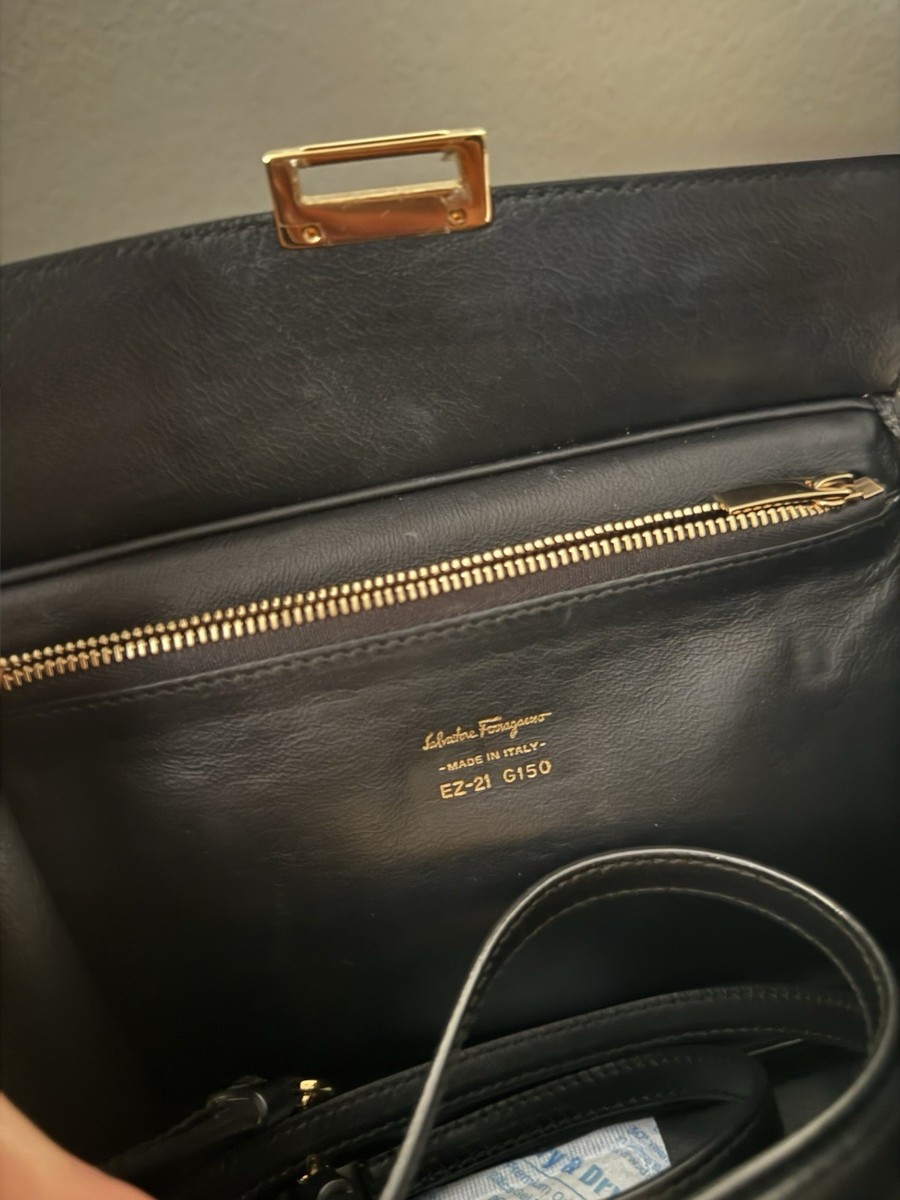 Salvatore Ferragamo Black Chevron Top Handle Satchel Detachable Strap Dust Bag View 6