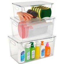 3 Pack Trash Bag Organizer Under Sink, Stackable Plastic Garbage Bags Holder ...