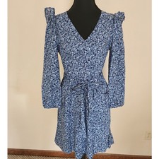 J. Crew XS Re-Imagined Blue Floral Ruffle Shoulder Dress Pockets CottageCore 