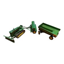 Vintage 1960's John Deere Industrial Crawler With Blade Grain Drill Trailer 1:16