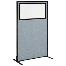 36-1/4"W x 60"H Freestanding Office Partition Panel with Partial Window Blue