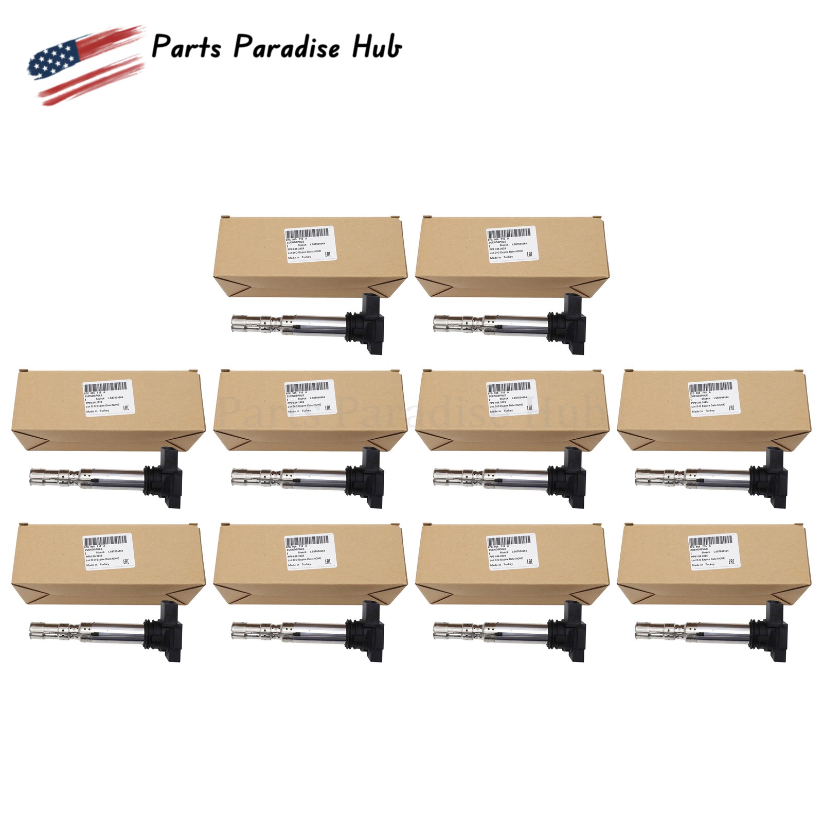 10PCS Ignition Coil Kit Fit 03-12 Bentley W12 6.0L 05-09 Audi A8 6.0L 07C905715A