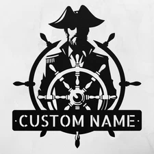 Custom Pirate Ship Captain Wheel Metal Sign Nautical Decor Wall Art Gift