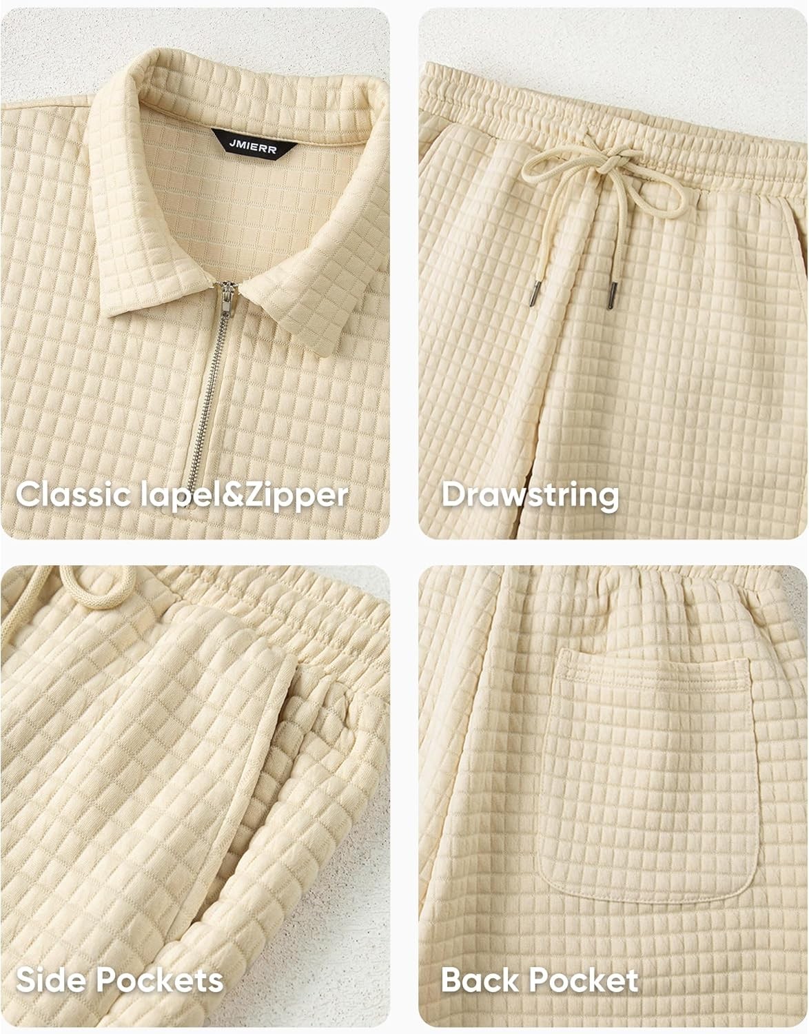 Men's Waffle Knit Outfit Half Zip Polo Shirt and Shorts Textured image 4