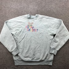 Vintage Easter Sweatshirt Mens Large Gray Hoppy Easter Bunny Crewneck Tultex 90s