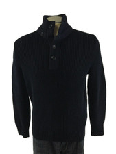 Banana Republic Mockneck Button Sweater L Large Blue Cotton Ribbed Mens