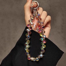 Luxury Ins Strawberry Crystal Beaded Short Wrist Mobile Phone Lanyard Key Chain