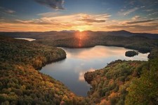 Landscape vermont pond forest lake sunset calm nature Custom Gaming Mat Desk
