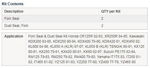 Kawasaki KDX420 81 Fork Oil & Dust Seal Kit 38x50 - Image 4 of 4