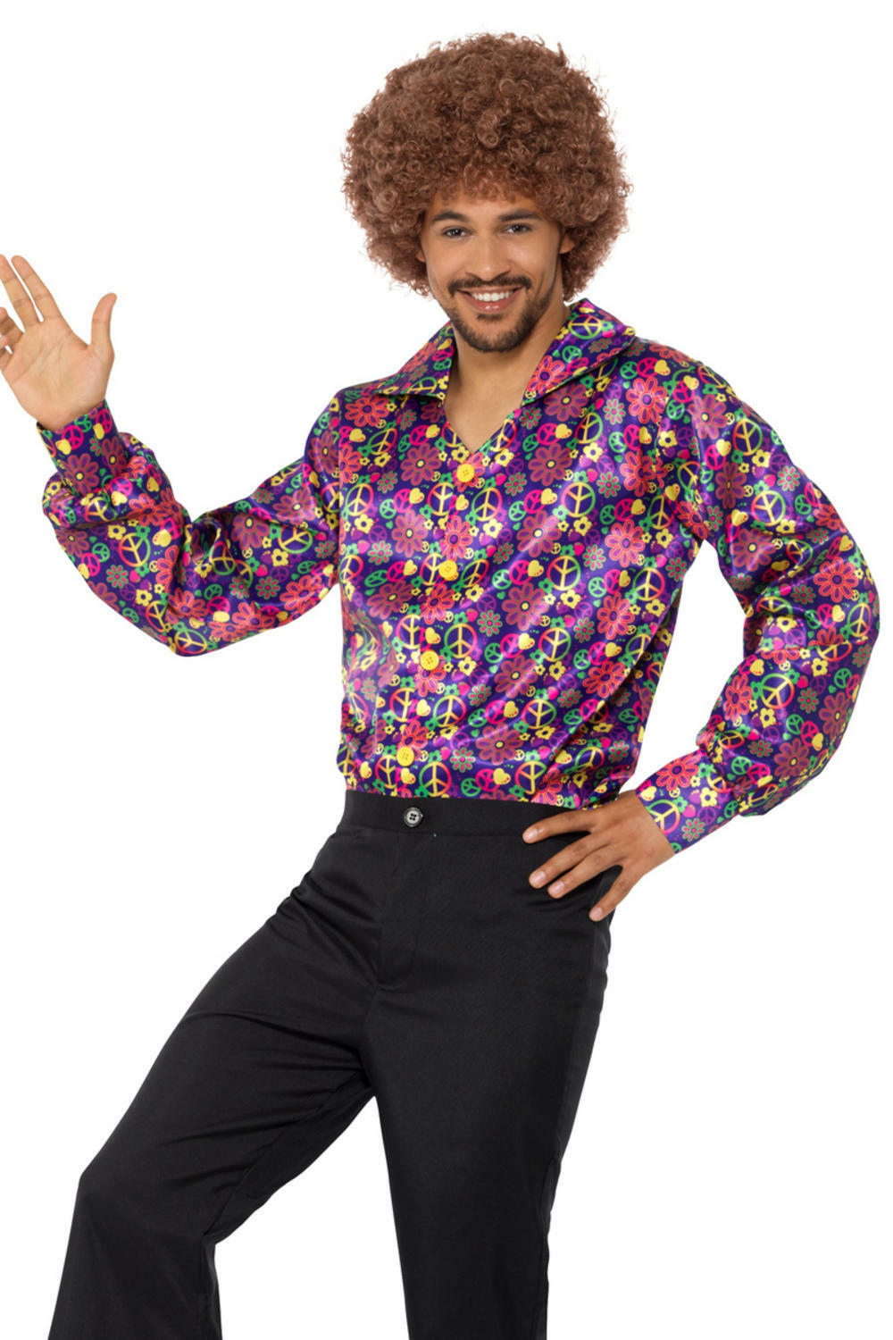 ADULT MENS 60S 70S DISCO COSTUME SATIN SHIRT DANCE FEVER SATURDAY NIGHT  PIMP