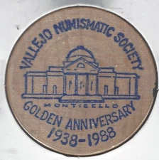 1938-1988, Vallejo Numismatic Society, Jefferson Night, Token, Wooden Nickel