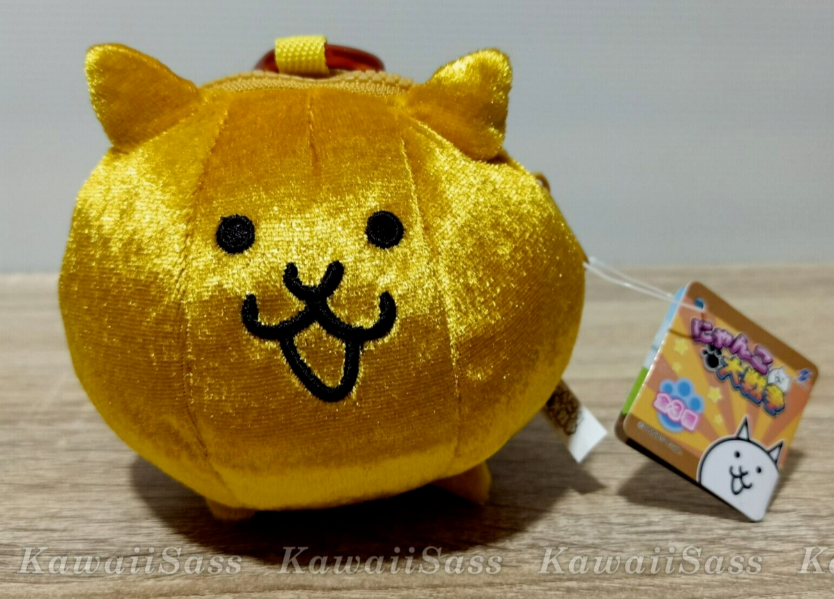 Battle Cats Nyanko Great War Gold Cat Plush Bag Pouch Purse Zipper