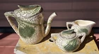 McCoy Pottery 453 Grecian Leaf Crackle Coffee Pot Sugar Creamer 24k Gold Trim