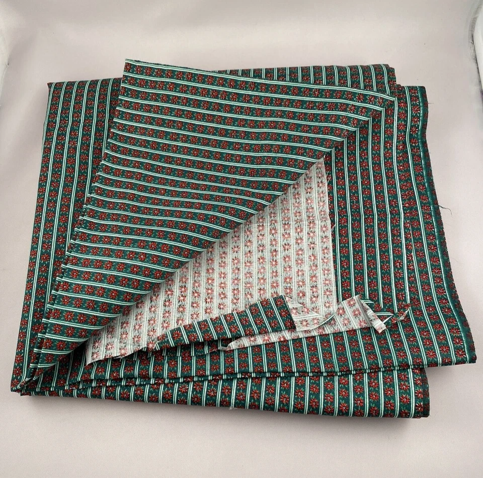 Unbranded Stripe Christmas Poinsettia Cotton Fabric Remnant 44" x 45" - Image 2 of 4