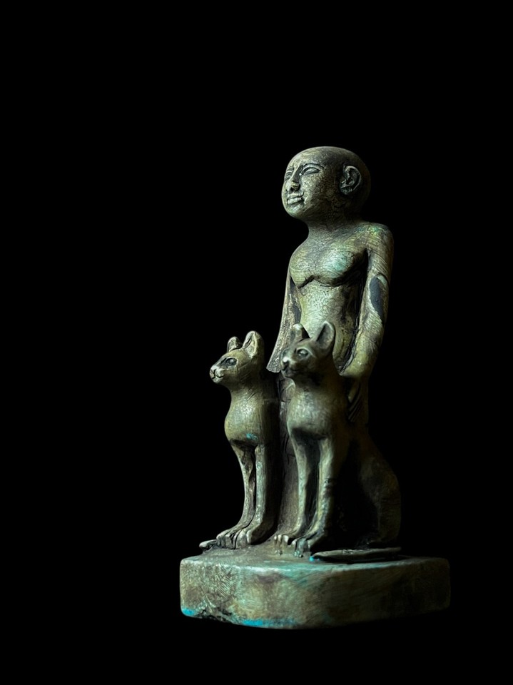 High Priest Statue with Dogs , Handcarved Statue Inspired from Ancient