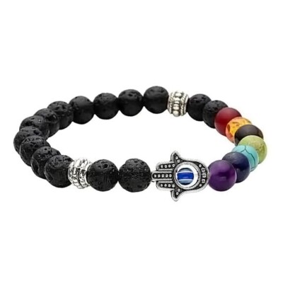 Evil Eye Beads Lava Stone Hand Made Crystal 7 Chakra 8 MM Bracelet