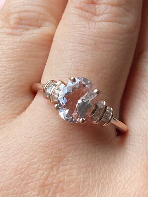 Designer 925 Sterling 14k Roségold Vermeil echter Diamant Pfirsich Morganit Ring