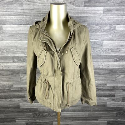 DIVIDED by H&M Snap & Zip Up Brown Hooded Utility Jacket Women's Size 6