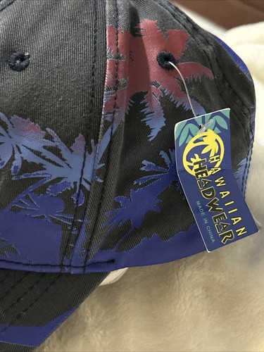 Hawaiian Headgear One Size Fits All Maui Adjustable Cap Floral Black  - Picture 6 of 9