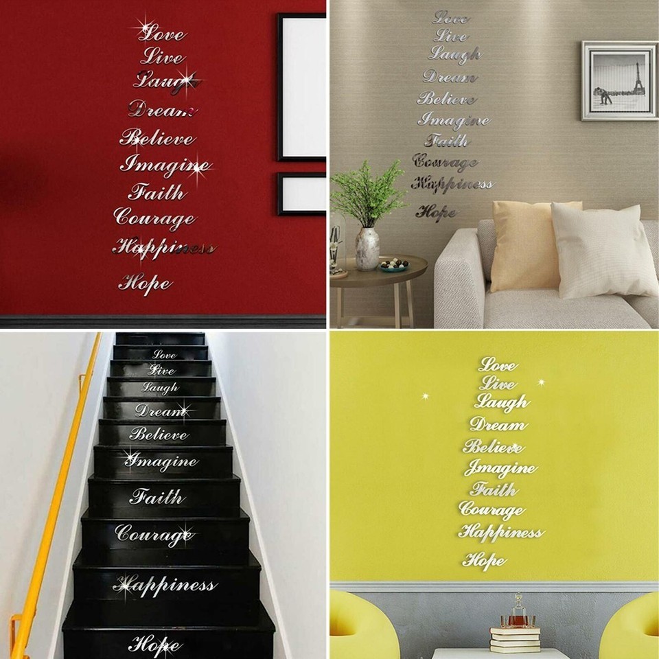 Creative Acrylic Mirror Effect Word Art Stair Sticker Artistic Wall