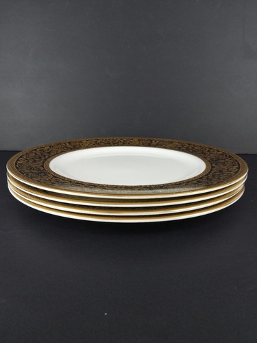 GRANDEE by Minton Speiseteller 10,5" Made England Gold Blumen & Schriftrollen 4 Stück - Bild 3 von 5