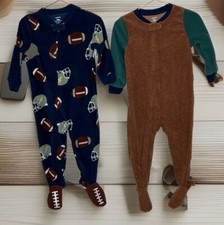 Two Boys Carter's Footed Fleece Sleepers Football Themed Never Worn Soft Warm