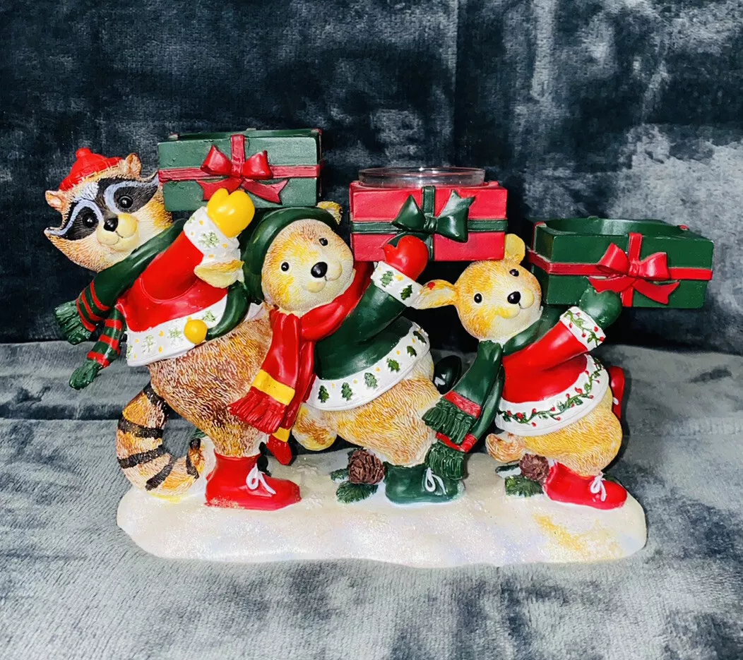 Vintage YANKEE CANDLE Raccoon Bunny Mouse Trio Tealight Holder Christmas Holiday