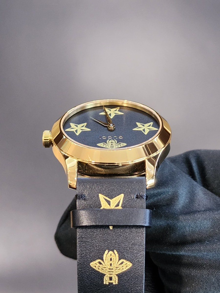 Gucci YA1264055 Black Leather Star Bees Wrist Watch for Gucci YA1264055 Black Leather Star Bees Wrist Watch for