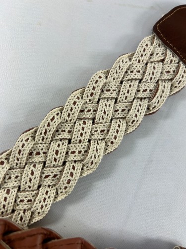 Womens Braided White Crochet Belt Brown Faux Leather One Size - Picture 8 of 9