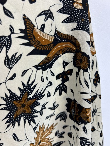 Vtg Scarf Birds Floral Ivory Brown Rectangle Flowers Art to Wear 82" x 21" Read - Picture 4 of 11