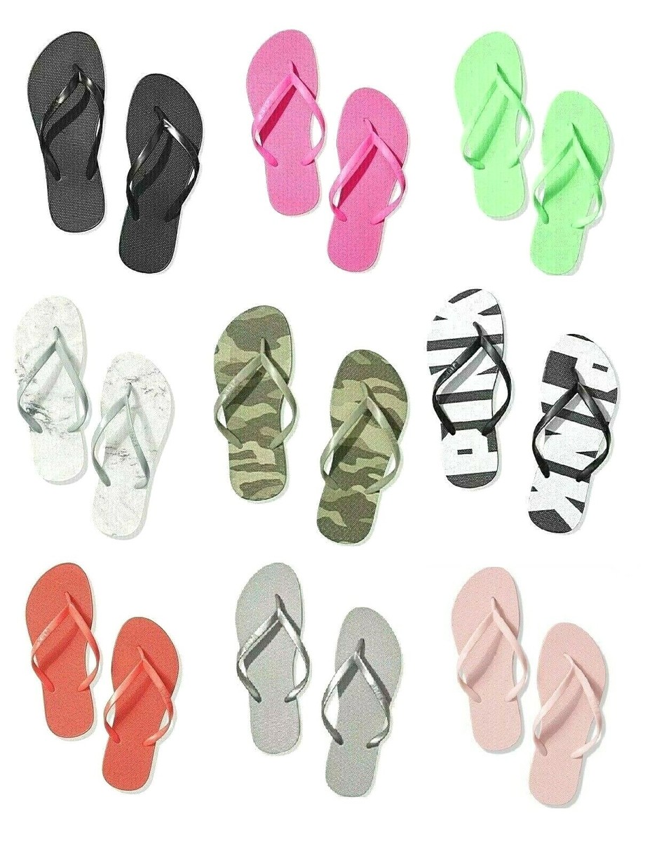 VICTORIA'S SECRET PINK LOGO FLIP FLOPS THONGS SANDALS BEACH SHOES NWT Free  Ship - Main Image